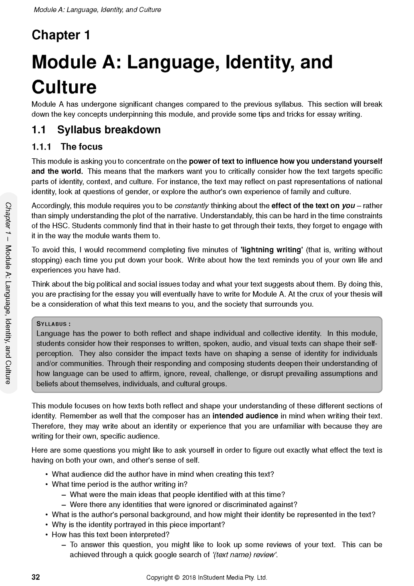 A page from Complete Course Notes by ATAR Notes, displaying text with headings, bullet points, and a grey syllabus box.
