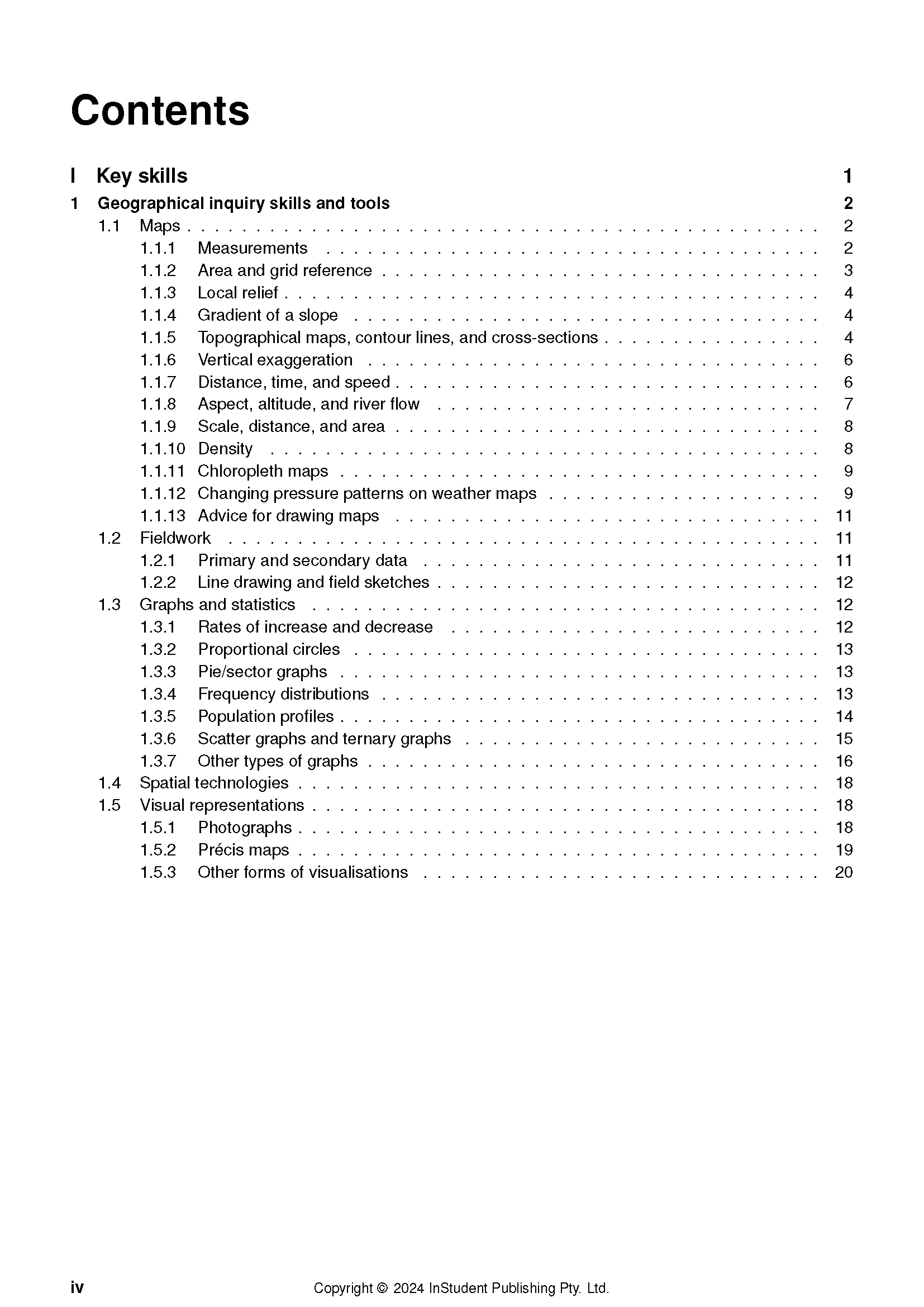Geography Course Notes by ATAR Notes, a white page with black text displaying the table of contents.