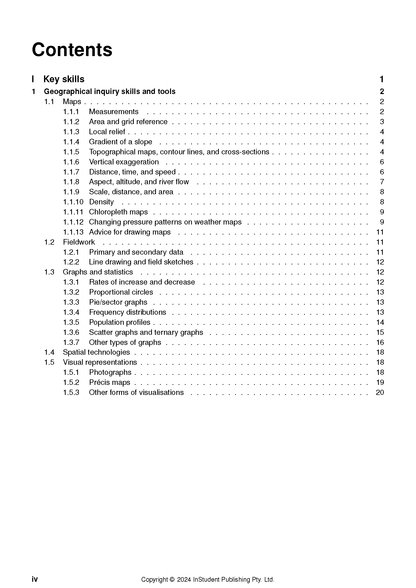 Geography Course Notes by ATAR Notes, a white page with black text displaying the table of contents.