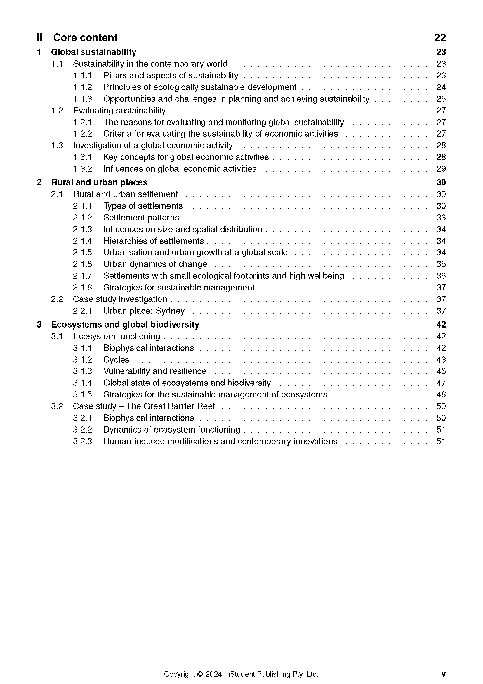 Course notes by ATAR Notes, showing a detailed table of contents for core content topics with page numbers.