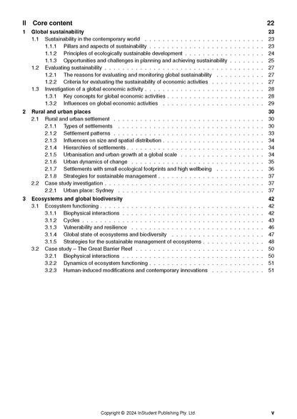 Course notes by ATAR Notes, showing a detailed table of contents for core content topics with page numbers.