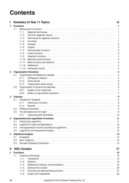 White Course Notes page by ATAR Notes, displaying the table of contents for Mathematics Advanced topics.
