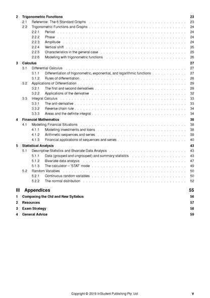 HSC Year 12 Mathematics Advanced Complete Course Notes table of contents by ATAR Notes, showing topics like Trigonometric Functions, Calculus, and Statistical Analysis with page numbers.