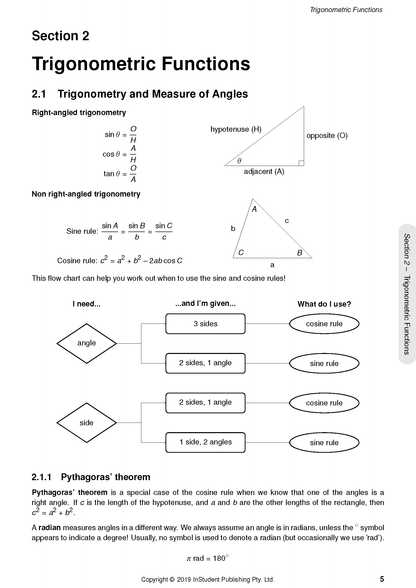 Year 12 Mathematics Advanced course notes by ATAR Notes, featuring formulas and diagrams for trigonometric functions on a white page.