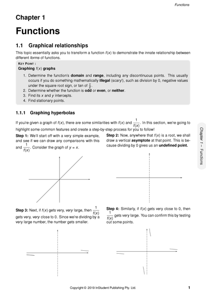 Mathematics course notes by ATAR Notes, displaying a page on functions with text, formulas, and graphs.