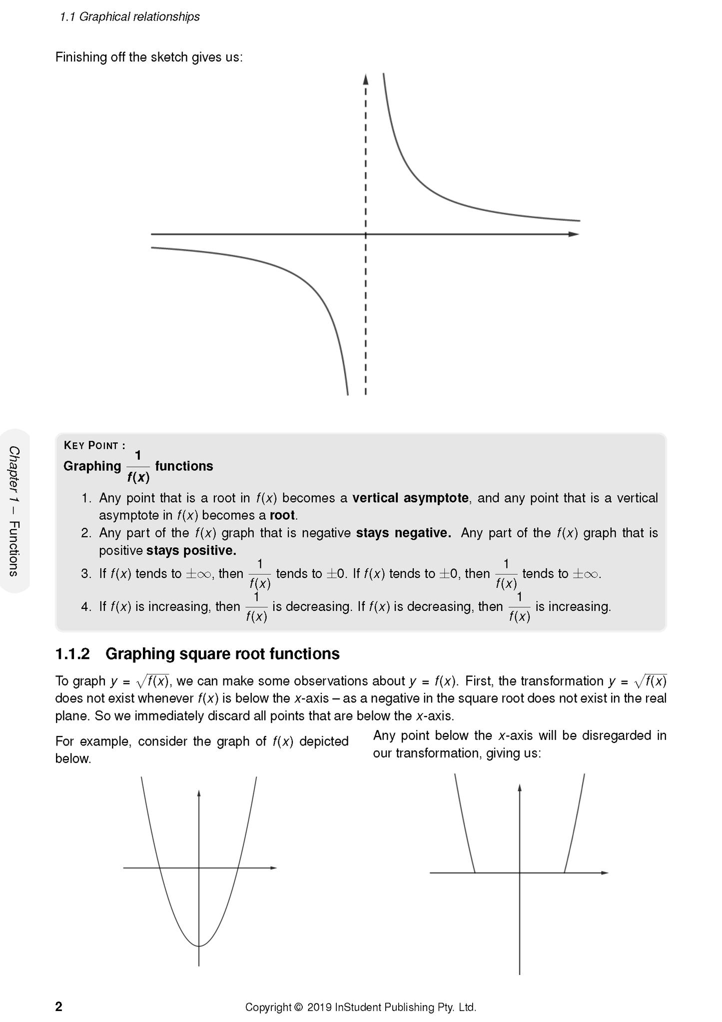 Mathematics Extension 1 Course Notes by ATAR Notes, displaying graphs of rational and square root functions with explanatory text.