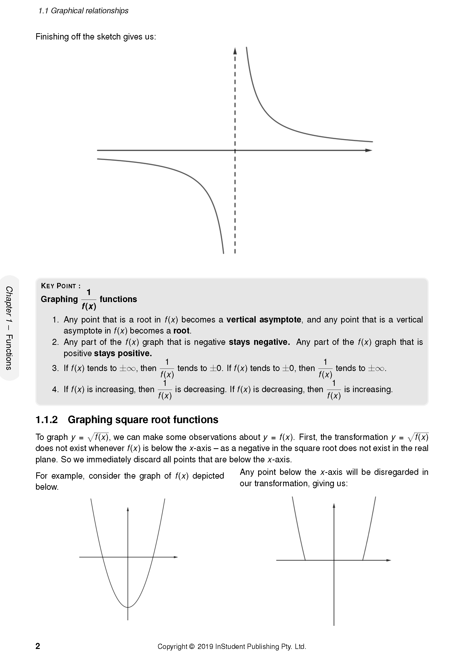 Mathematics Extension 1 Course Notes by ATAR Notes, displaying graphs of rational and square root functions with explanatory text.