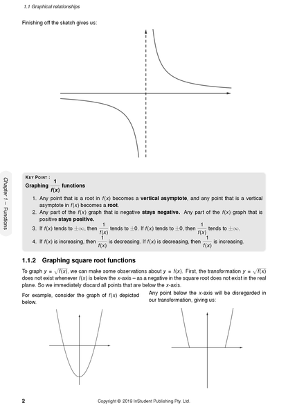 Mathematics Extension 1 Course Notes by ATAR Notes, displaying graphs of rational and square root functions with explanatory text.