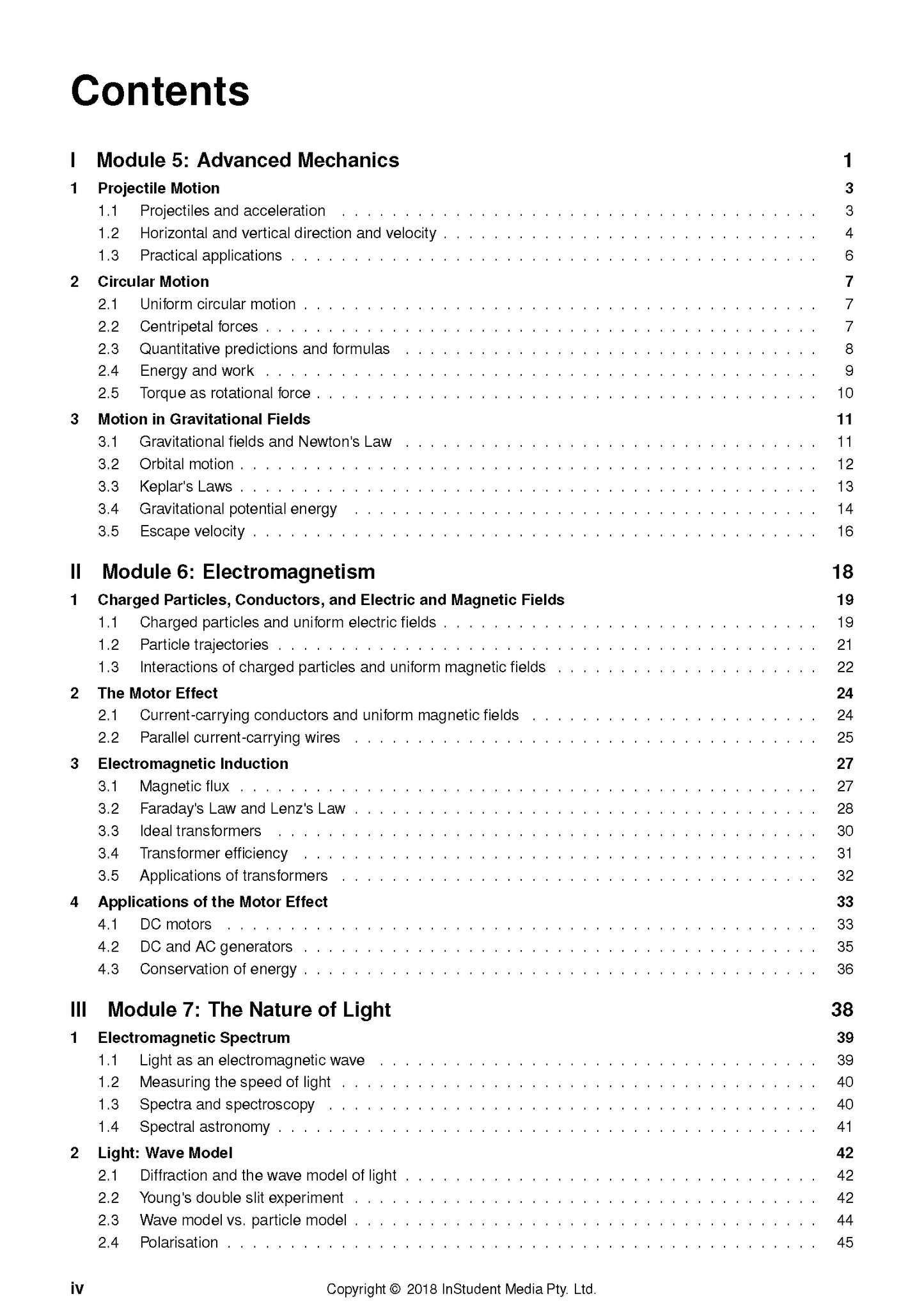 HSC Year 12 Physics complete course notes by ATAR Notes, showing a detailed table of contents for various modules.