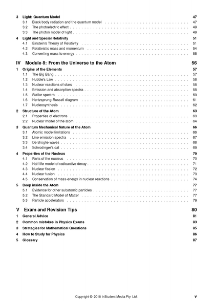 HSC Year 12 Physics Complete Course Notes by ATAR Notes, displaying chapter titles and page numbers on a white page.