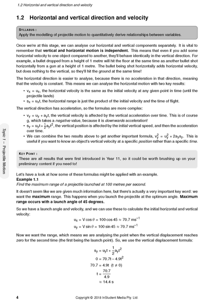 Physics course notes by ATAR Notes, a white page filled with black text, formulas, and section headings, presented in full view.