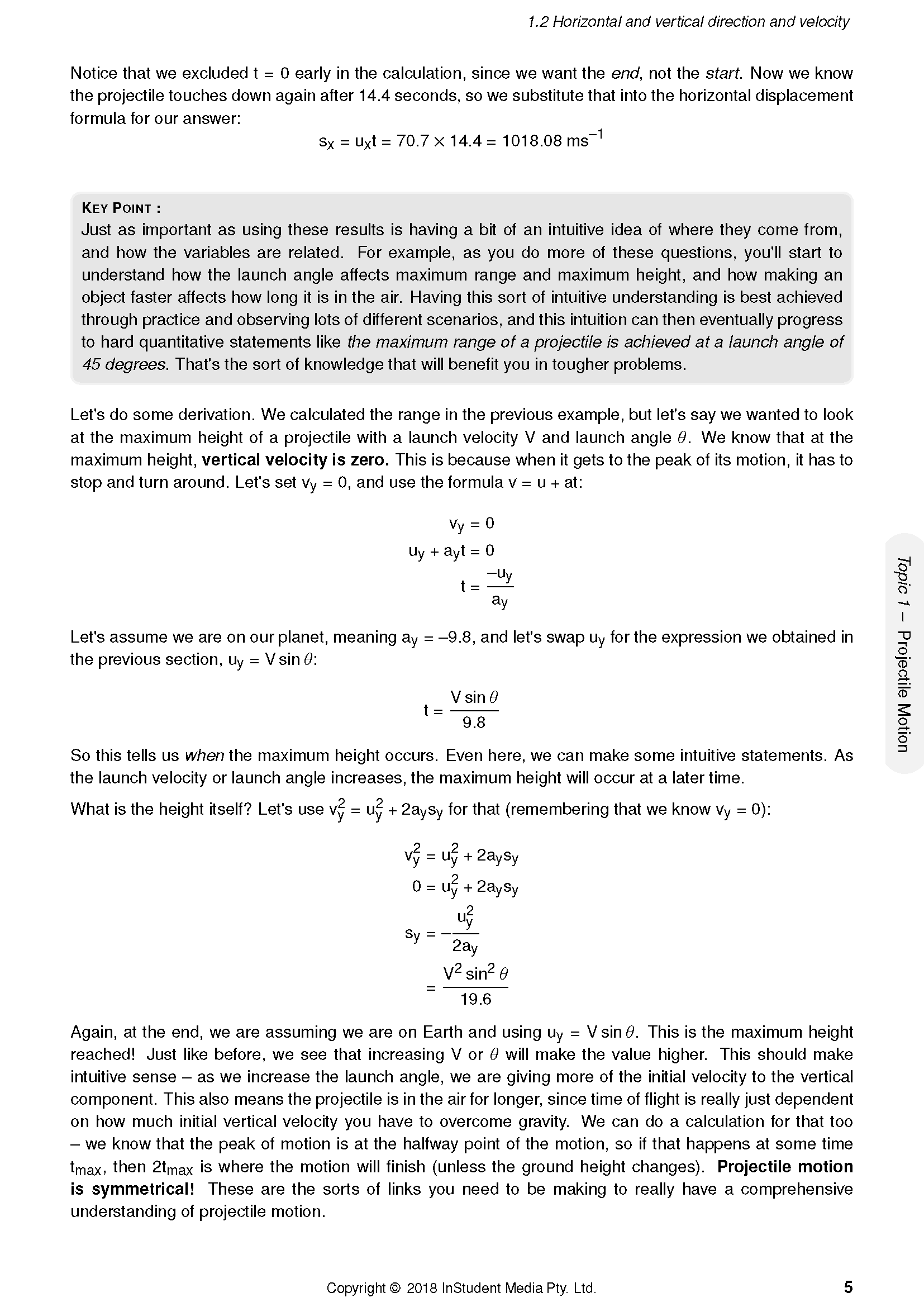 HSC Year 12 Physics Course Notes by ATAR Notes, showing formulas and text on white pages about projectile motion.