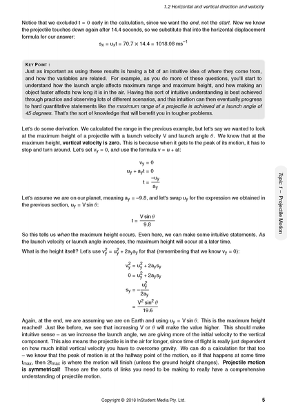 HSC Year 12 Physics Course Notes by ATAR Notes, showing formulas and text on white pages about projectile motion.
