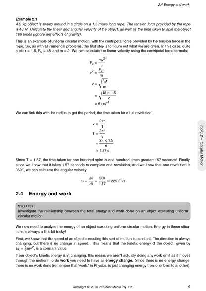 HSC Year 12 Physics Course Notes by ATAR Notes, displaying a white page with calculations, formulas, and text.