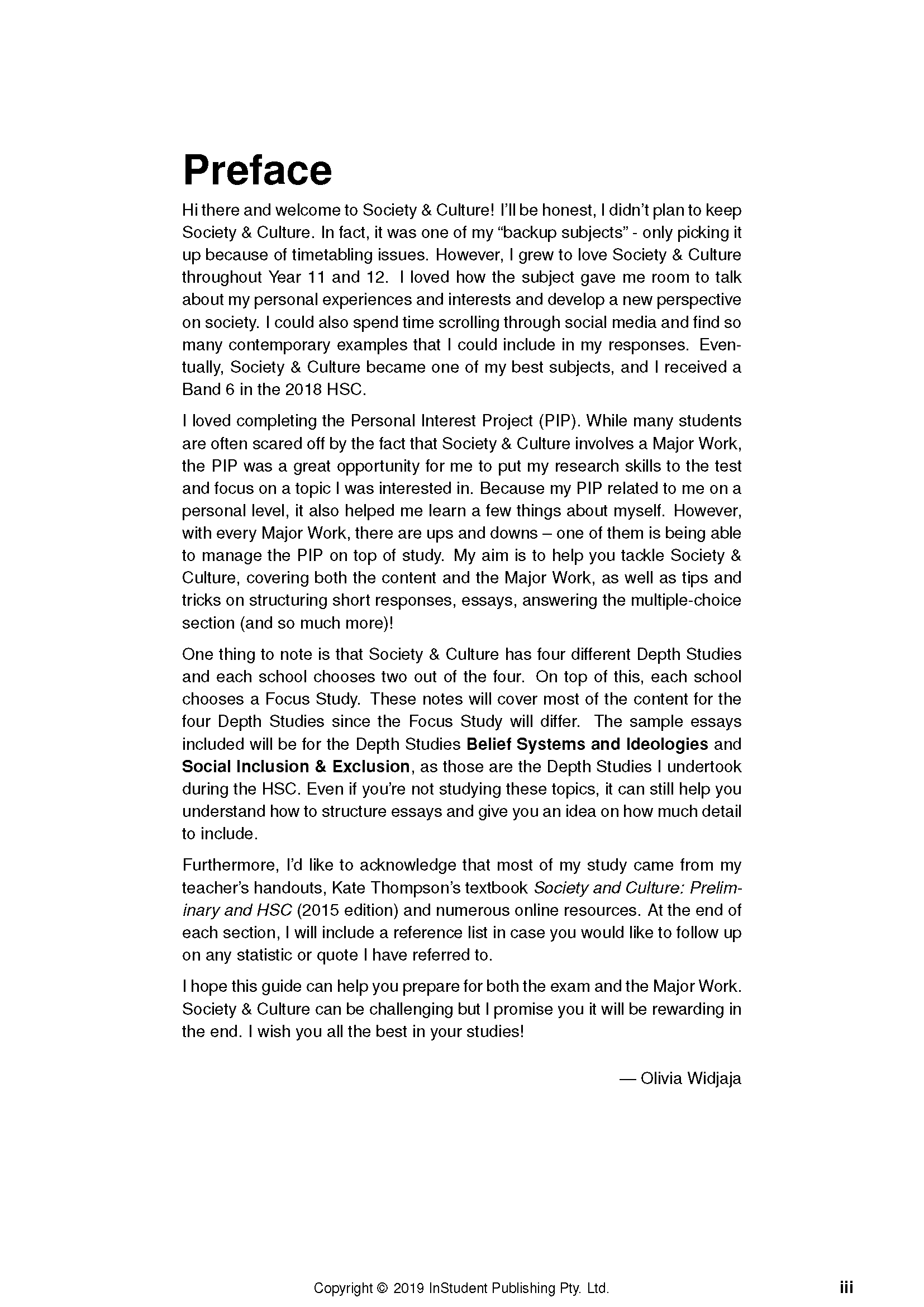 HSC Year 12 Society and Culture Course Notes by ATAR Notes, displaying the Preface page with black text on white paper.