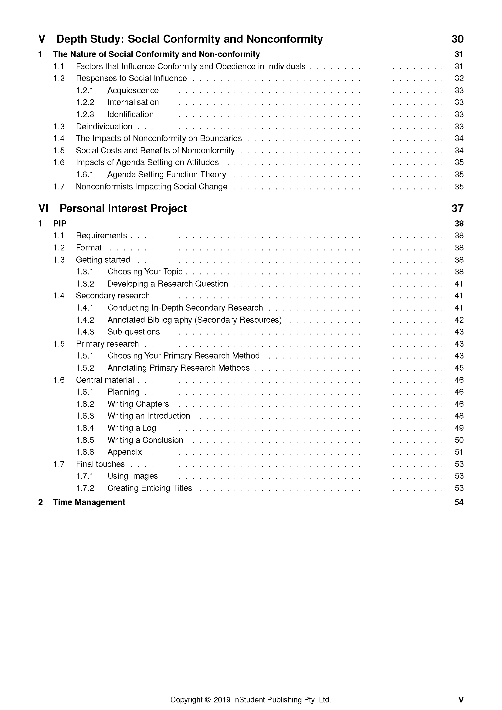 White course notes by ATAR Notes, displaying a table of contents with chapter titles and page numbers.