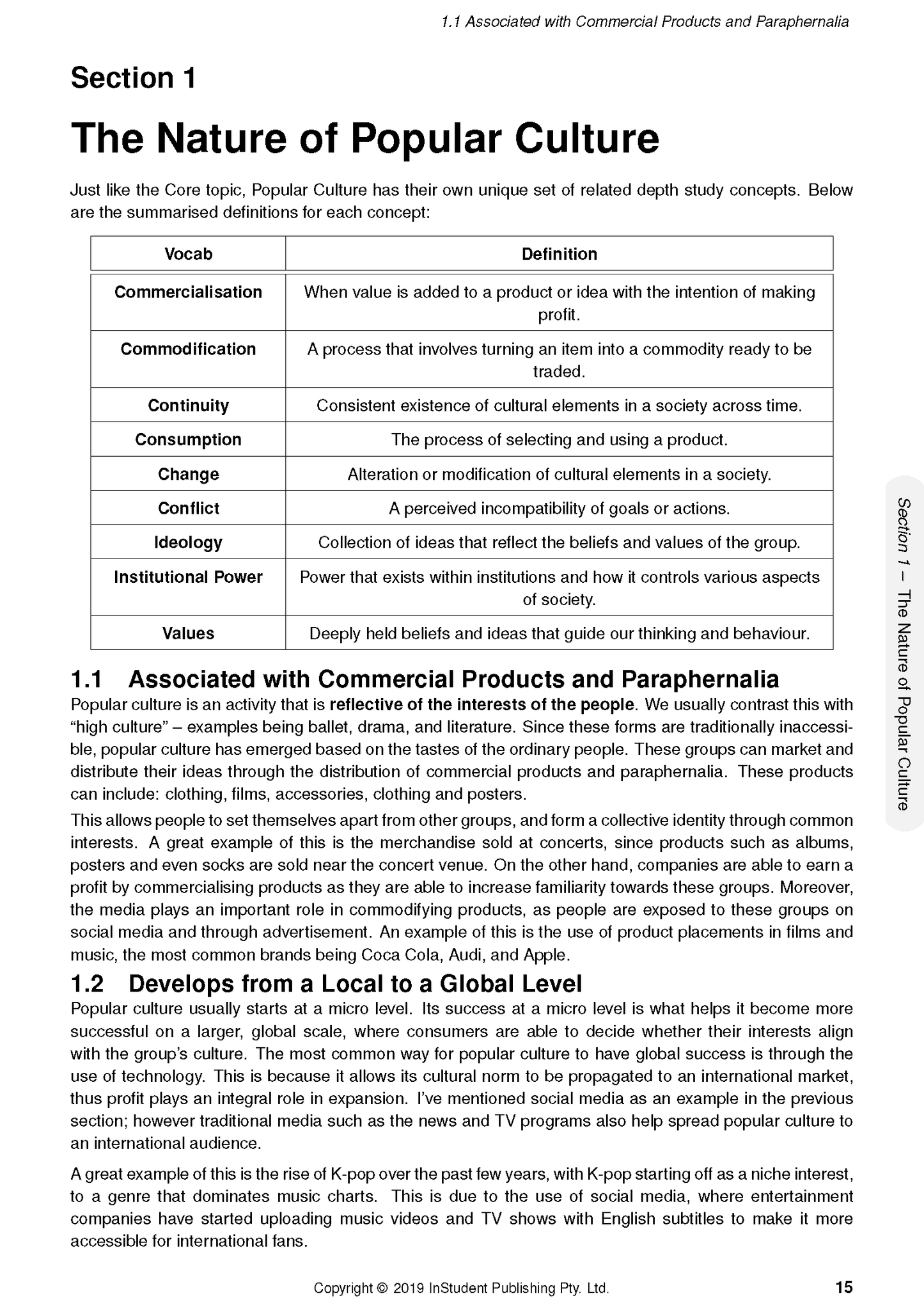 Course notes by ATAR Notes, a white page displaying text and a definition table on 'The Nature of Popular Culture'.