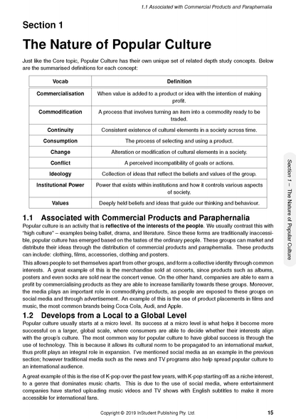 Course notes by ATAR Notes, a white page displaying text and a definition table on 'The Nature of Popular Culture'.