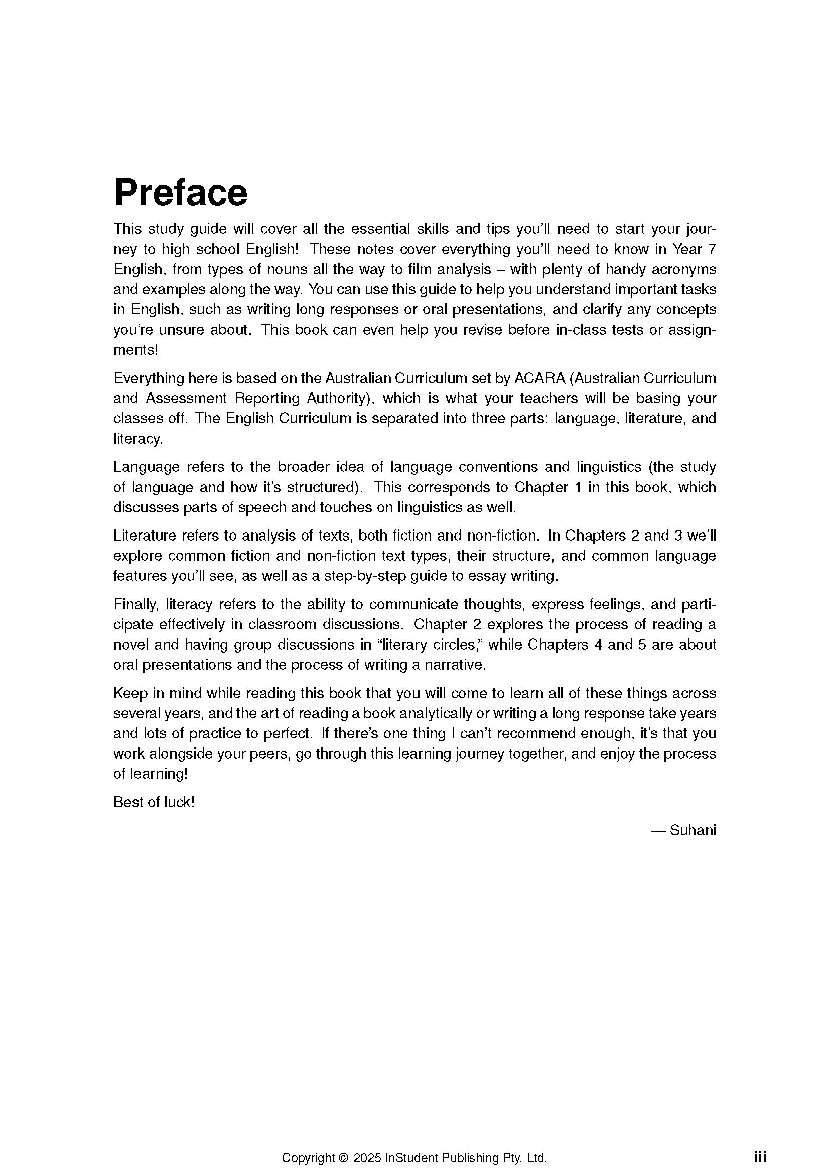 Year 7 English Complete Course Notes by ATAR Notes, showing the preface text on a white page.