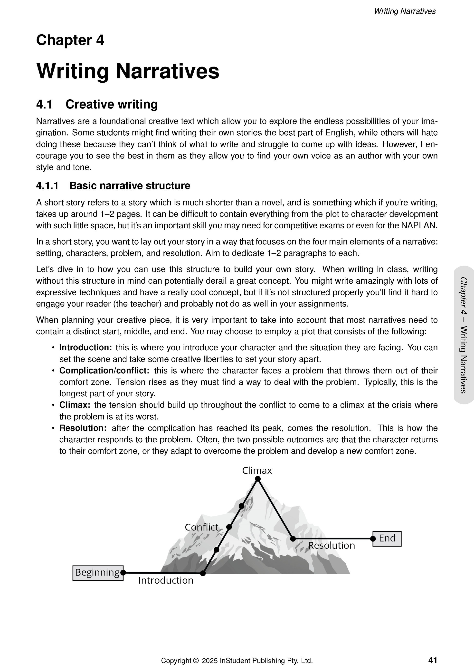 Year 7 English Complete Course Notes by ATAR Notes showing a page on Writing Narratives with text and a mountain diagram of narrative structure.