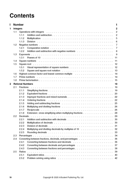 Year 7 Maths Complete Course Notes by ATAR Notes, displaying a table of contents with chapters and page numbers.