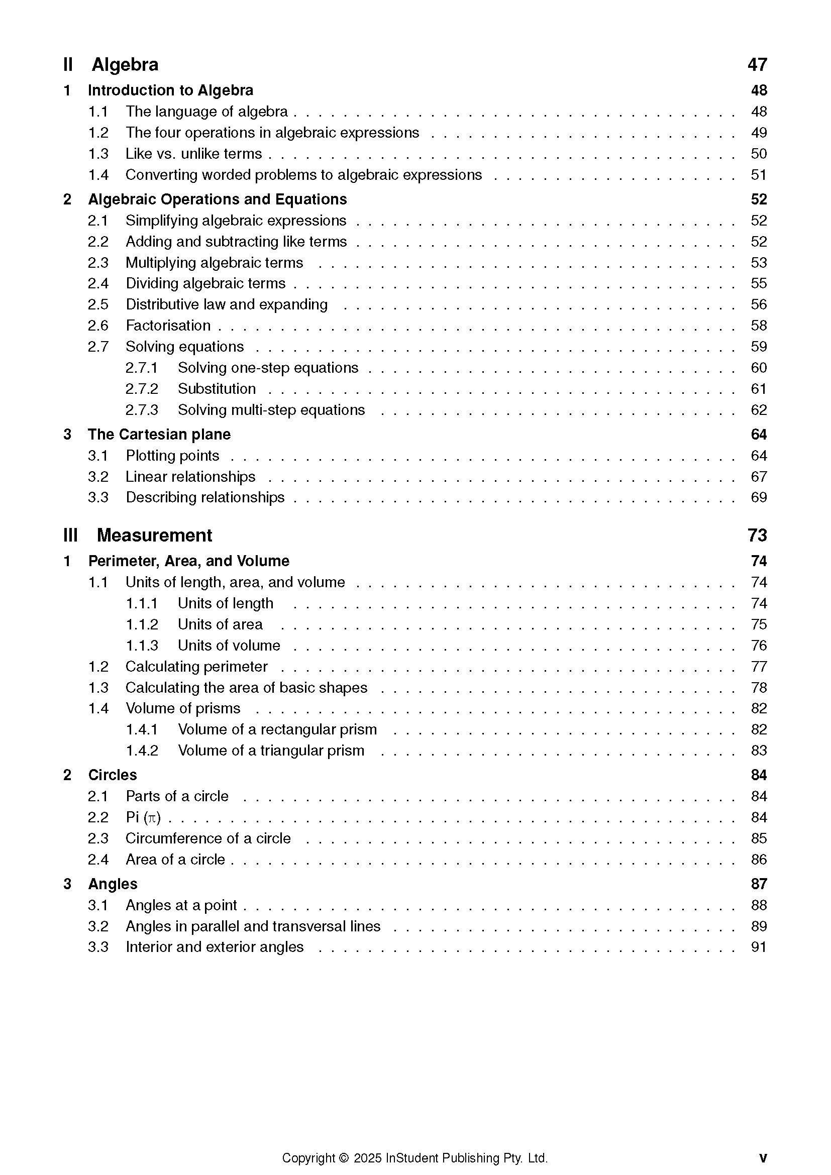 Year 7 Maths Complete Course Notes (2025-2027) by ATAR Notes, displaying a detailed table of contents.