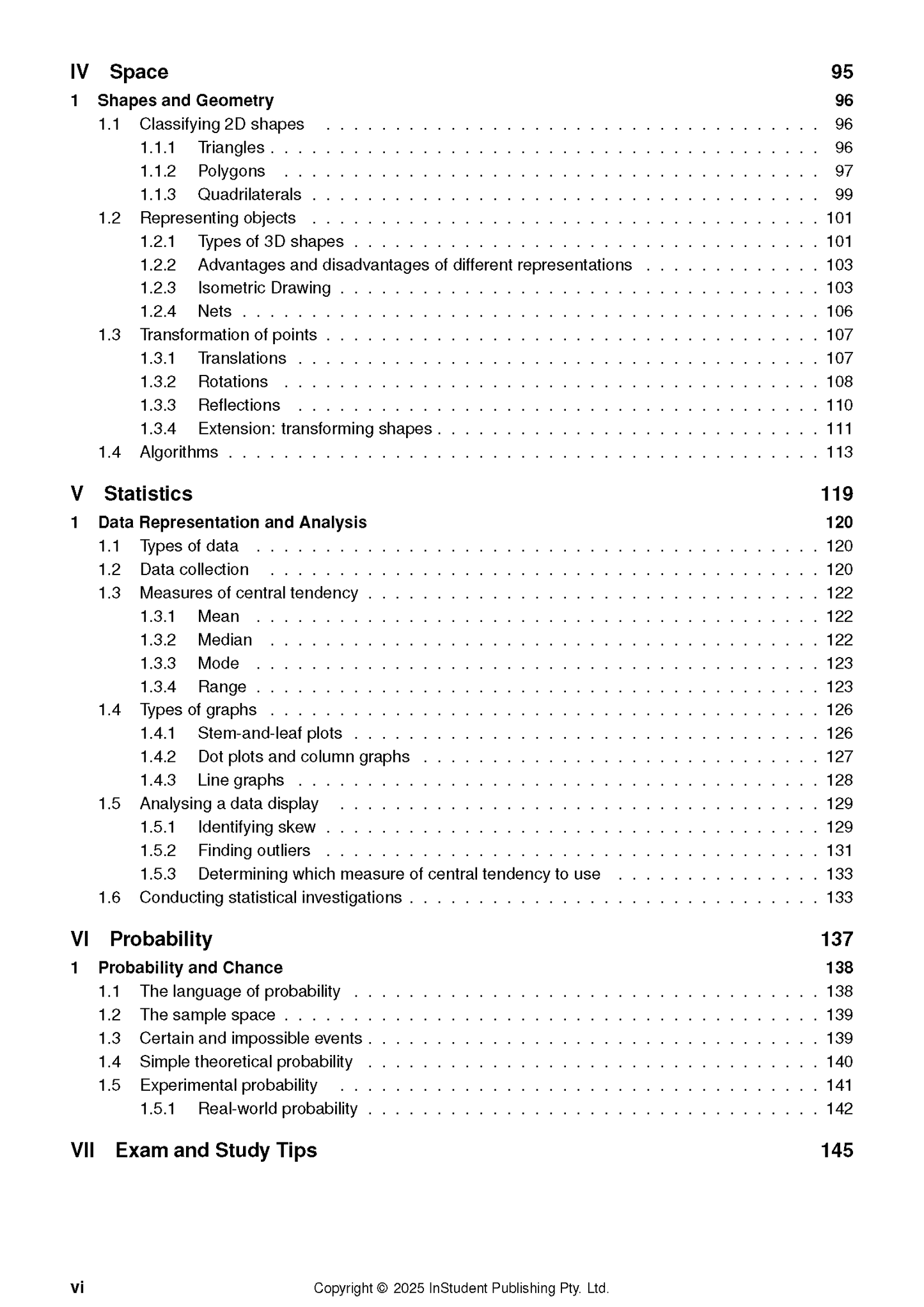 Course Notes by ATAR Notes displaying a full table of contents page for mathematics topics in black text on white paper.