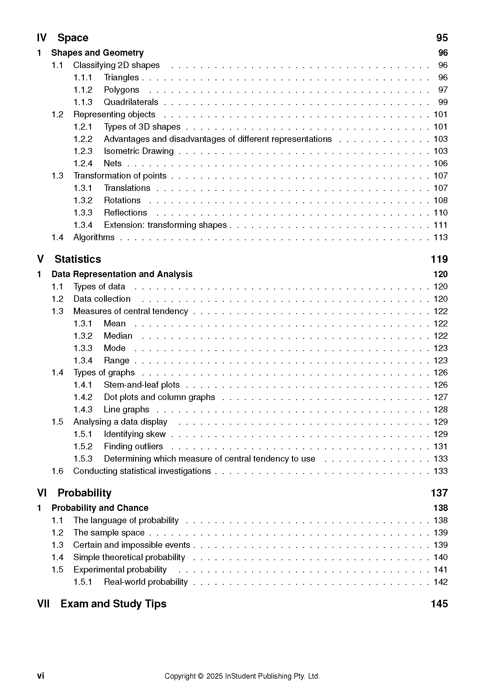 Course Notes by ATAR Notes displaying a full table of contents page for mathematics topics in black text on white paper.