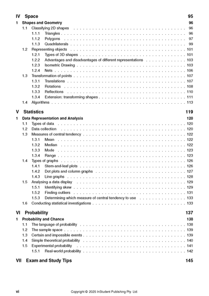 Course Notes by ATAR Notes displaying a full table of contents page for mathematics topics in black text on white paper.