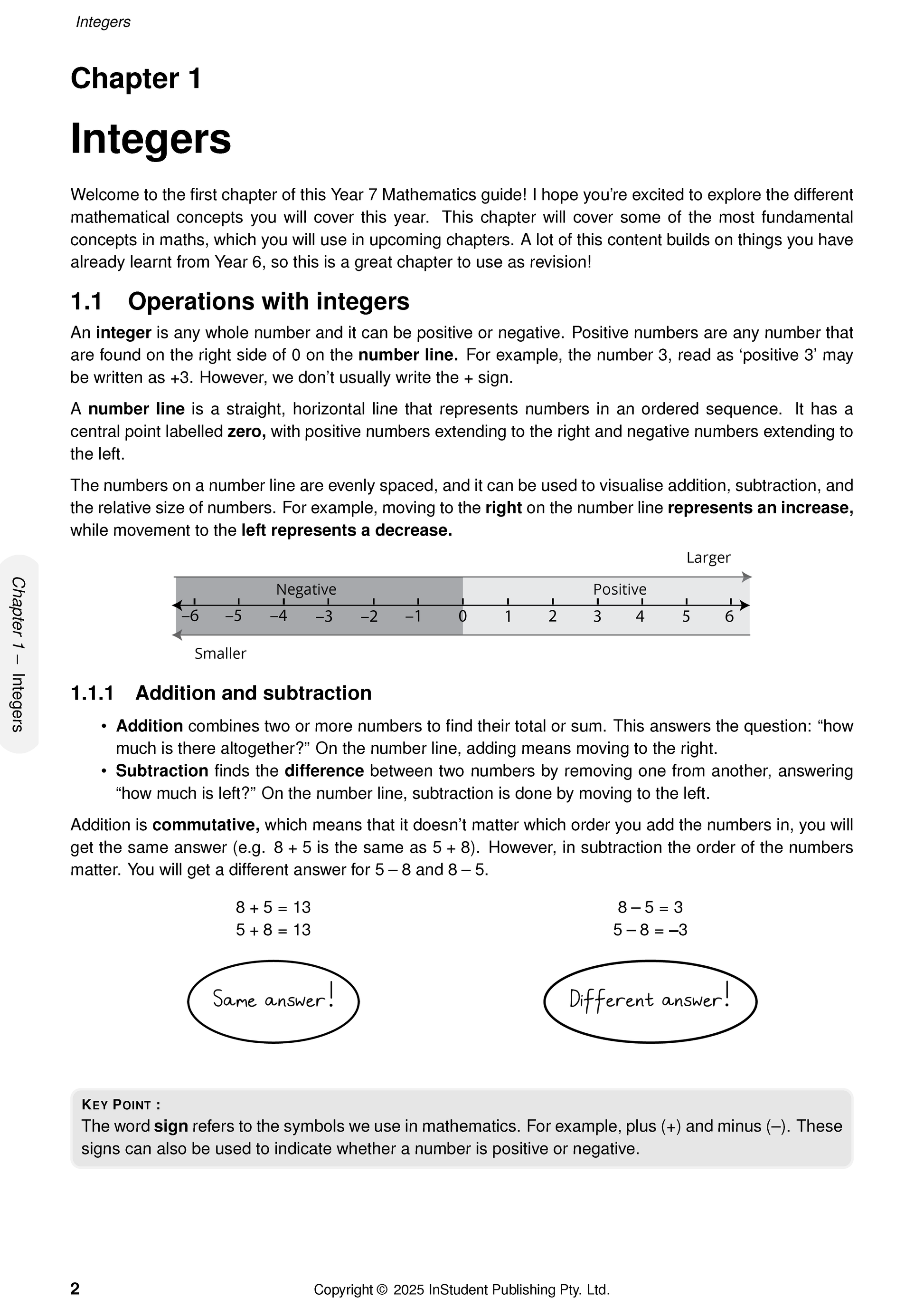 Year 7 Maths Complete Course Notes by ATAR Notes, showing a page with detailed explanations of integers, operations, and number lines.