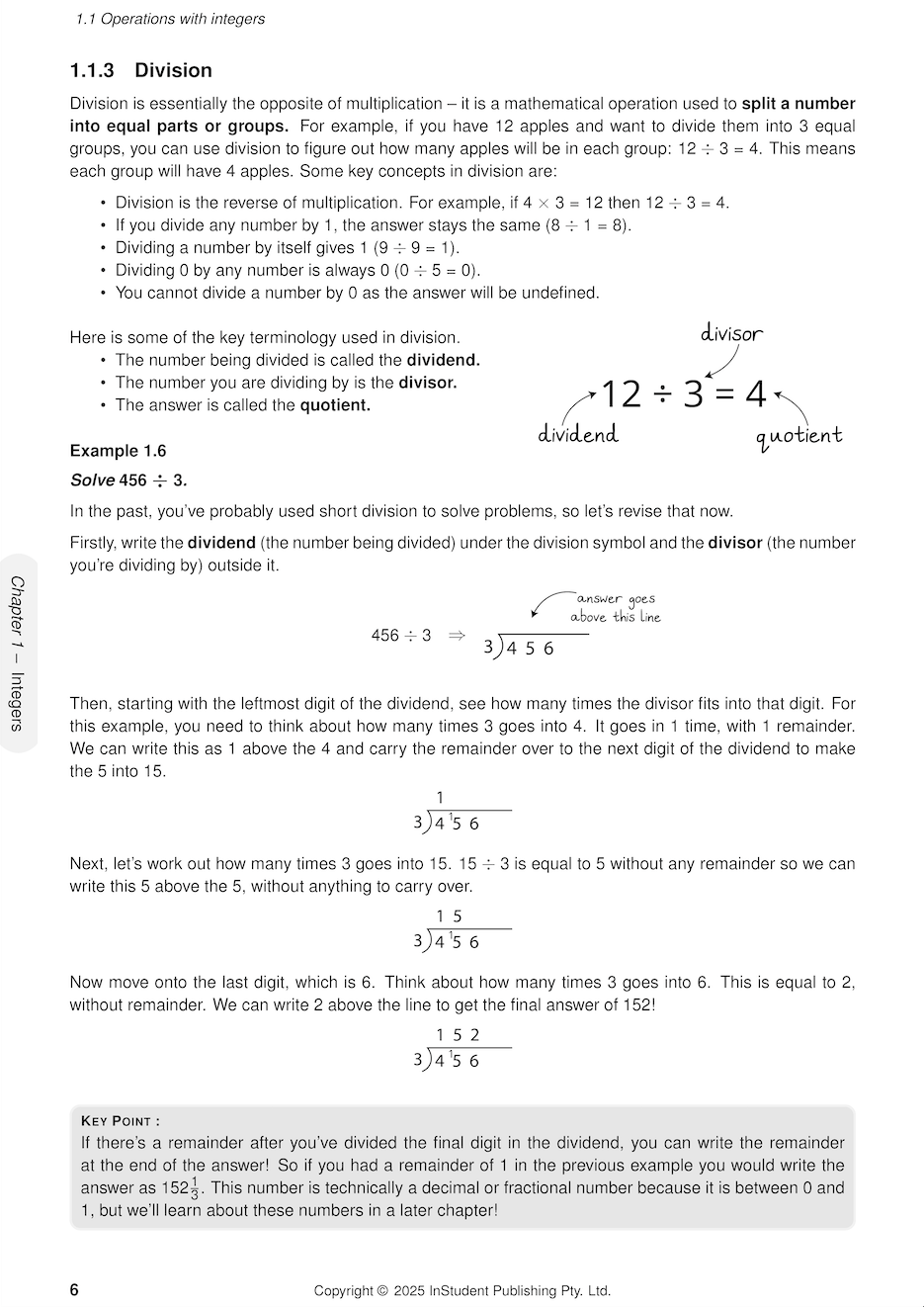 Year 7 Maths Complete Course Notes by ATAR Notes, showing a page discussing division with text, mathematical examples, and diagrams.