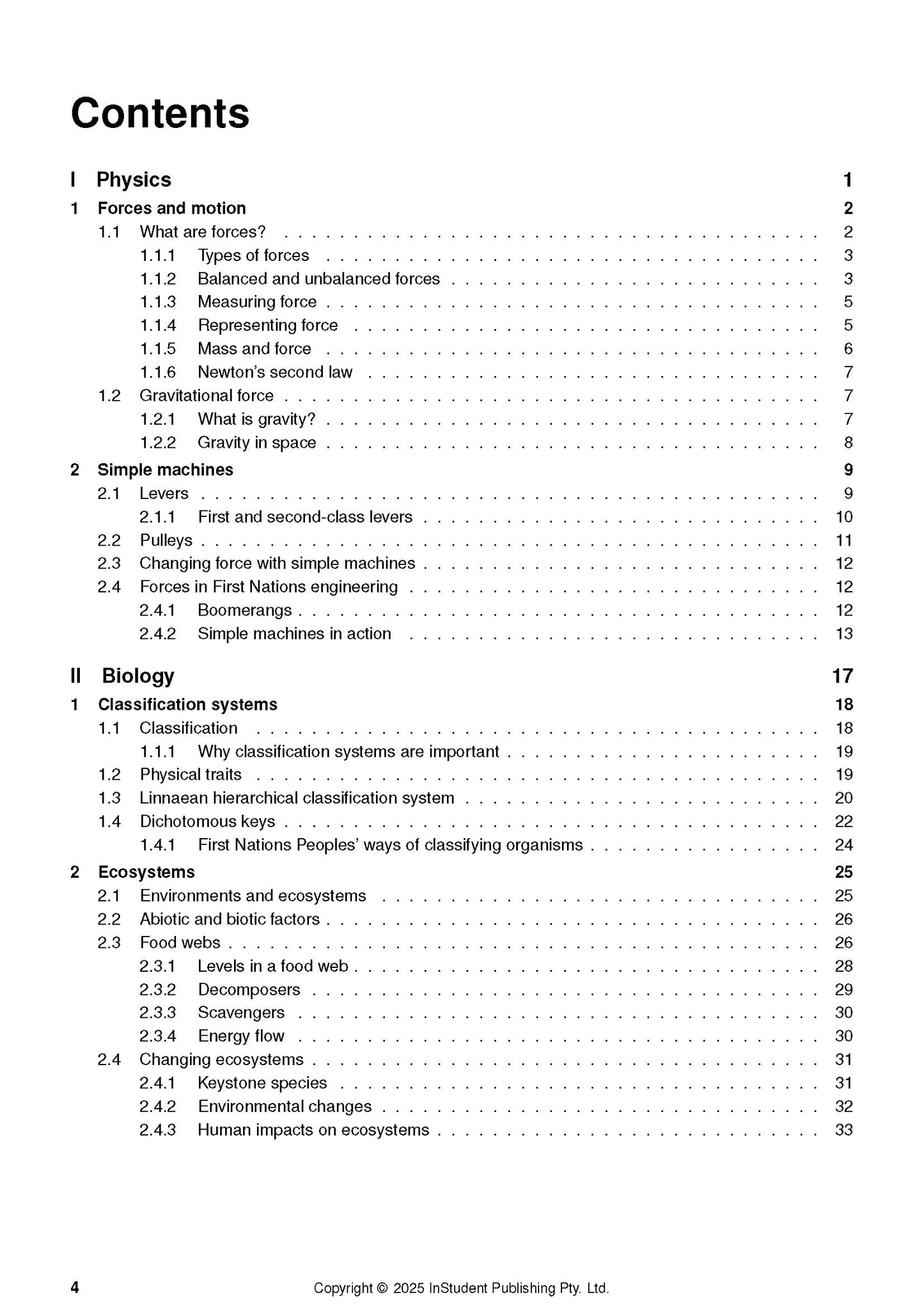 White course notes by ATAR Notes, displaying a table of contents with Physics and Biology sections and page numbers.