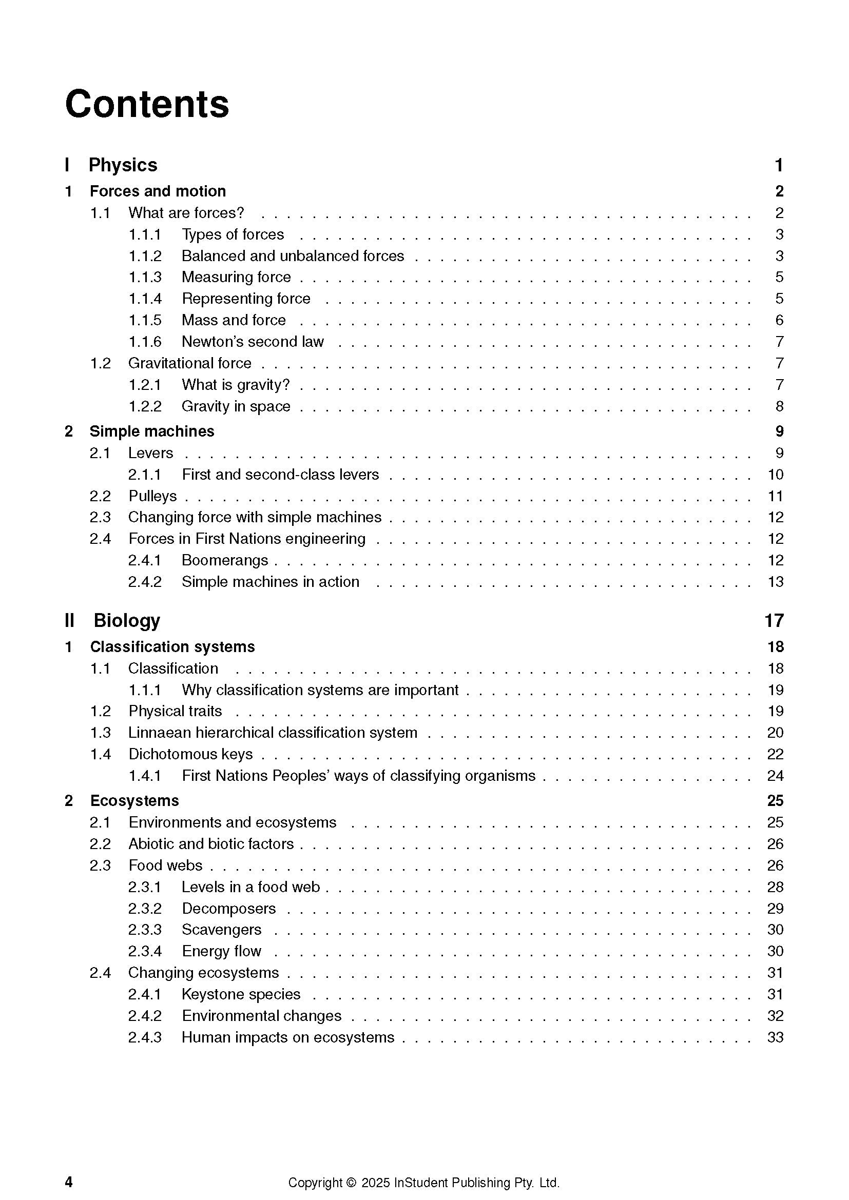 White course notes by ATAR Notes, displaying a table of contents with Physics and Biology sections and page numbers.