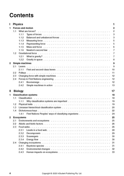 White course notes by ATAR Notes, displaying a table of contents with Physics and Biology sections and page numbers.