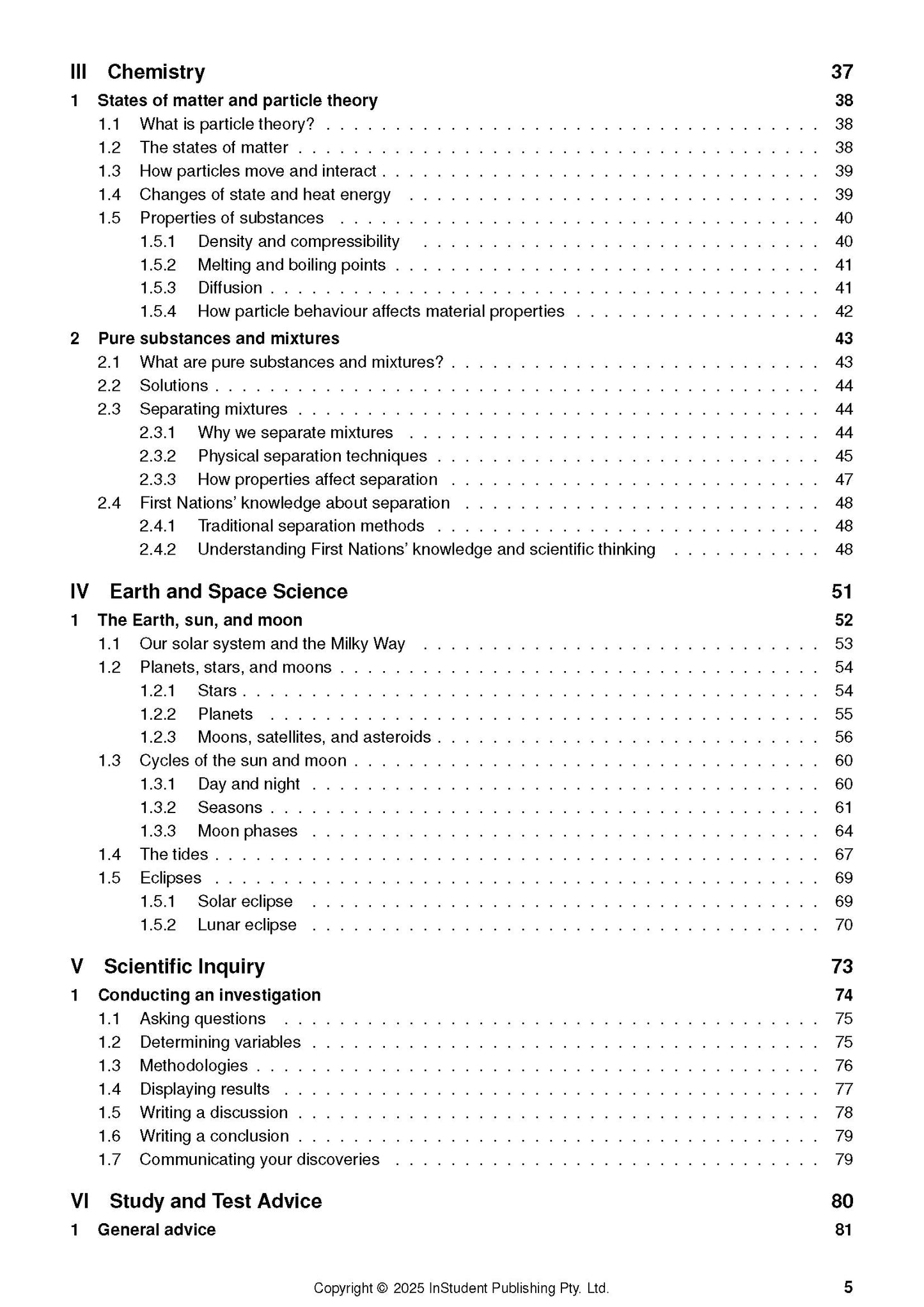 Year 7 Science course notes by ATAR Notes, showing a table of contents with Chemistry and Earth Science sections.