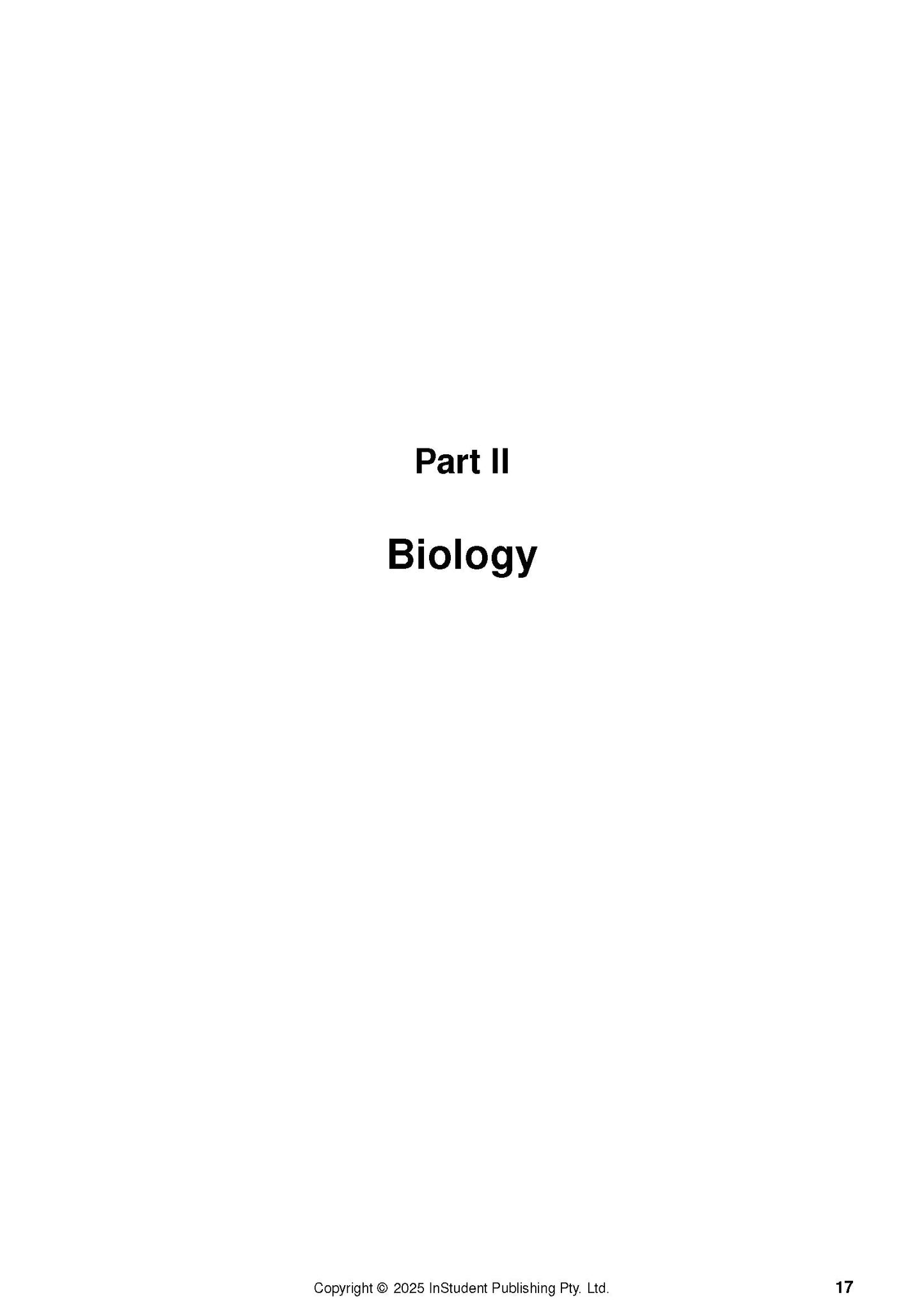 White page of Course Notes by ATAR Notes, displaying "Part II Biology" in bold black text, with copyright © 2025 and page 17.