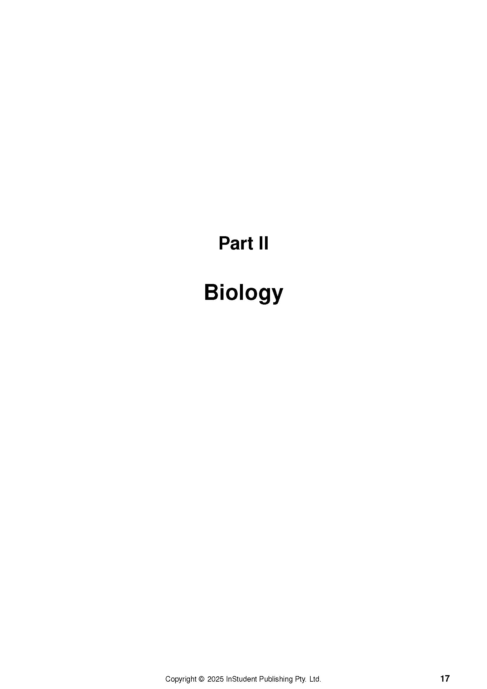 White page of Course Notes by ATAR Notes, displaying "Part II Biology" in bold black text, with copyright © 2025 and page 17.