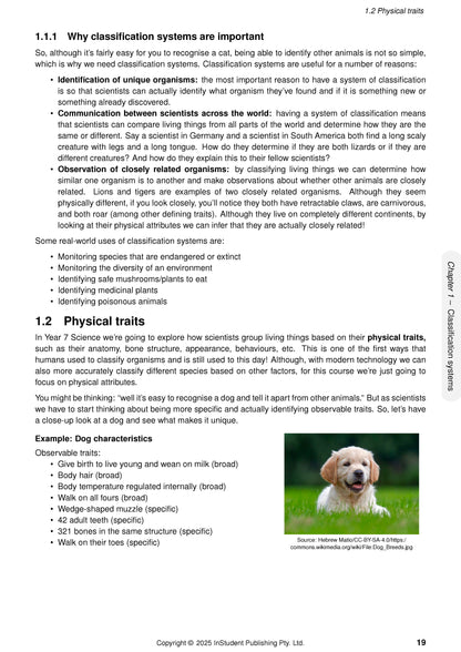 White page of Year 7 Science Complete Course Notes by ATAR Notes, displaying content on physical traits, bullet points, and a puppy photo.