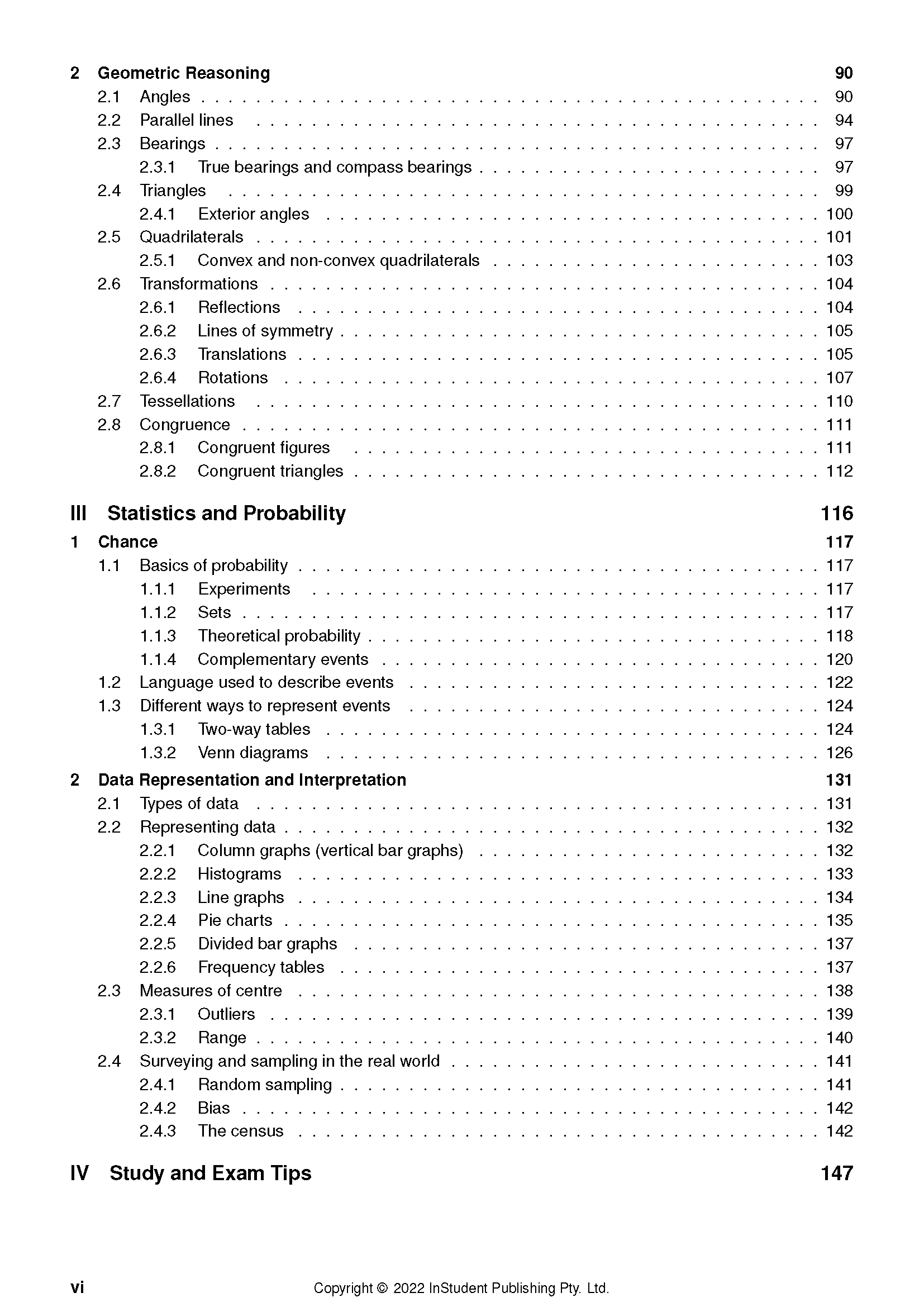 Year 8 Maths Complete Course Notes by ATAR Notes, displaying a table of contents page from the book.