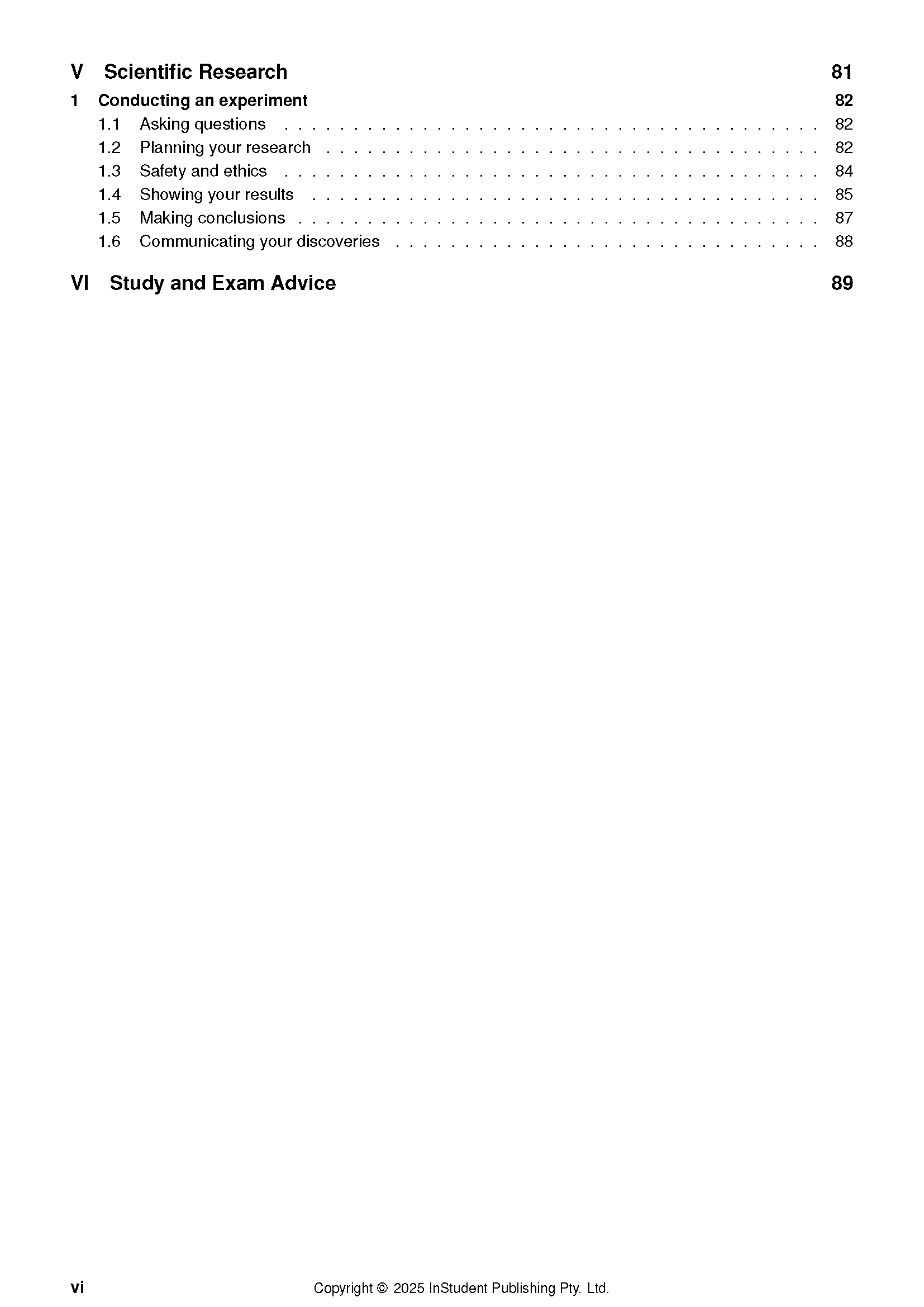Year 8 Science Complete Course Notes by ATAR Notes, displaying a table of contents page listing sections on Scientific Research and Study and Exam Advice.