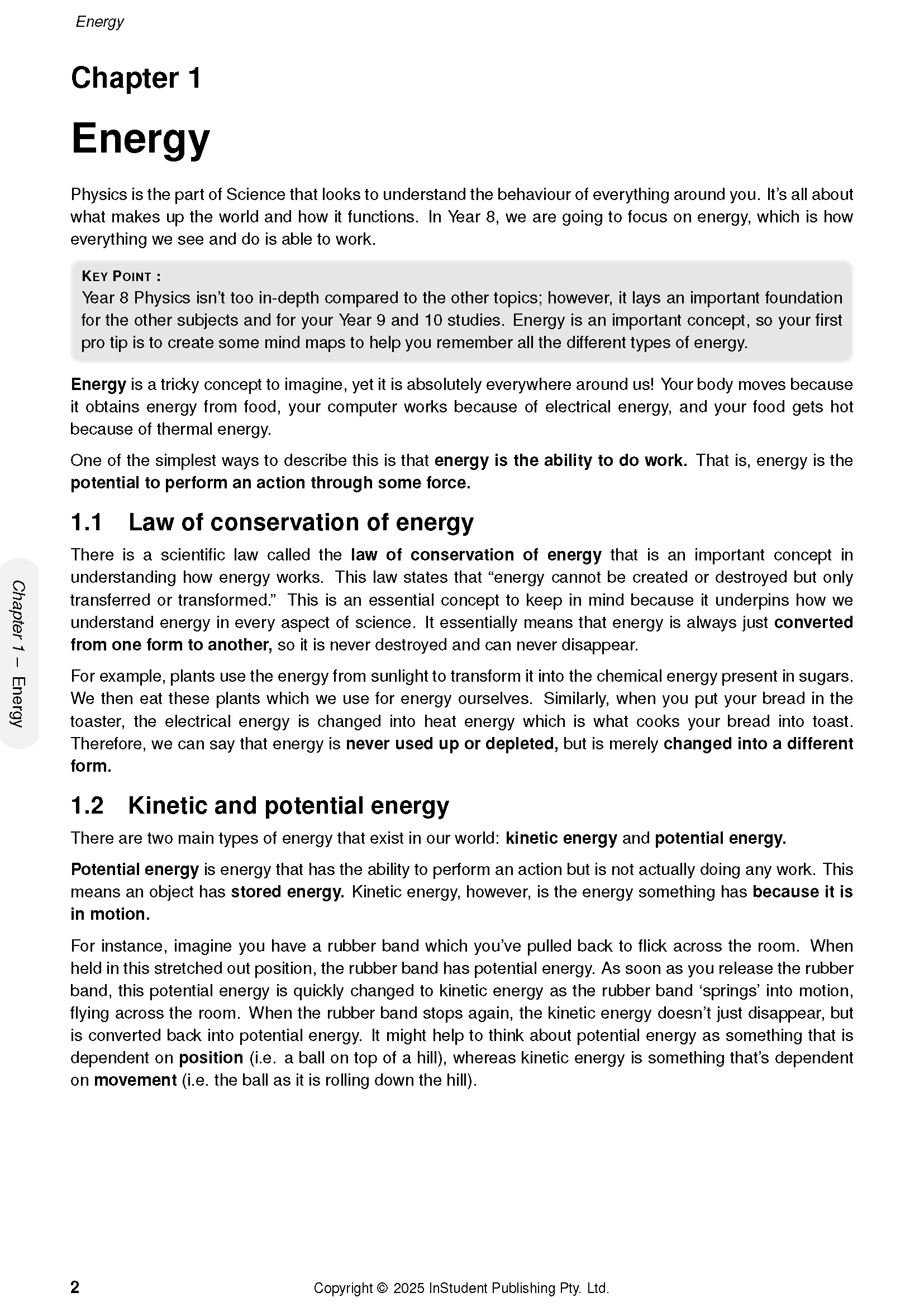 White page from Course Notes by ATAR Notes displaying Chapter 1 'Energy' with text and copyright information.