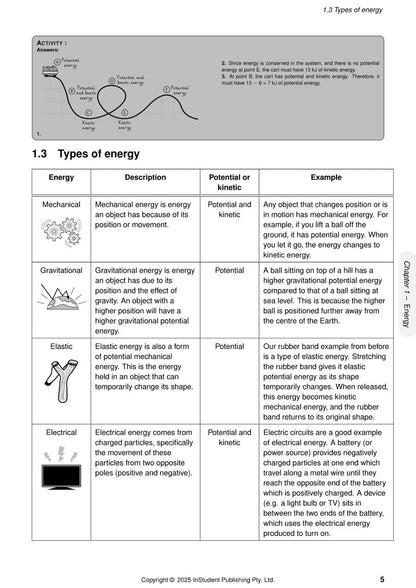 Science Course Notes by ATAR Notes, showing a page with a diagram of energy types and an explanatory table.