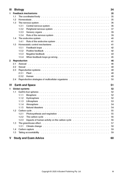 Year 9 Science Course Notes by ATAR Notes, displaying a table of contents for Biology, Reproduction, and Earth and Space sections.