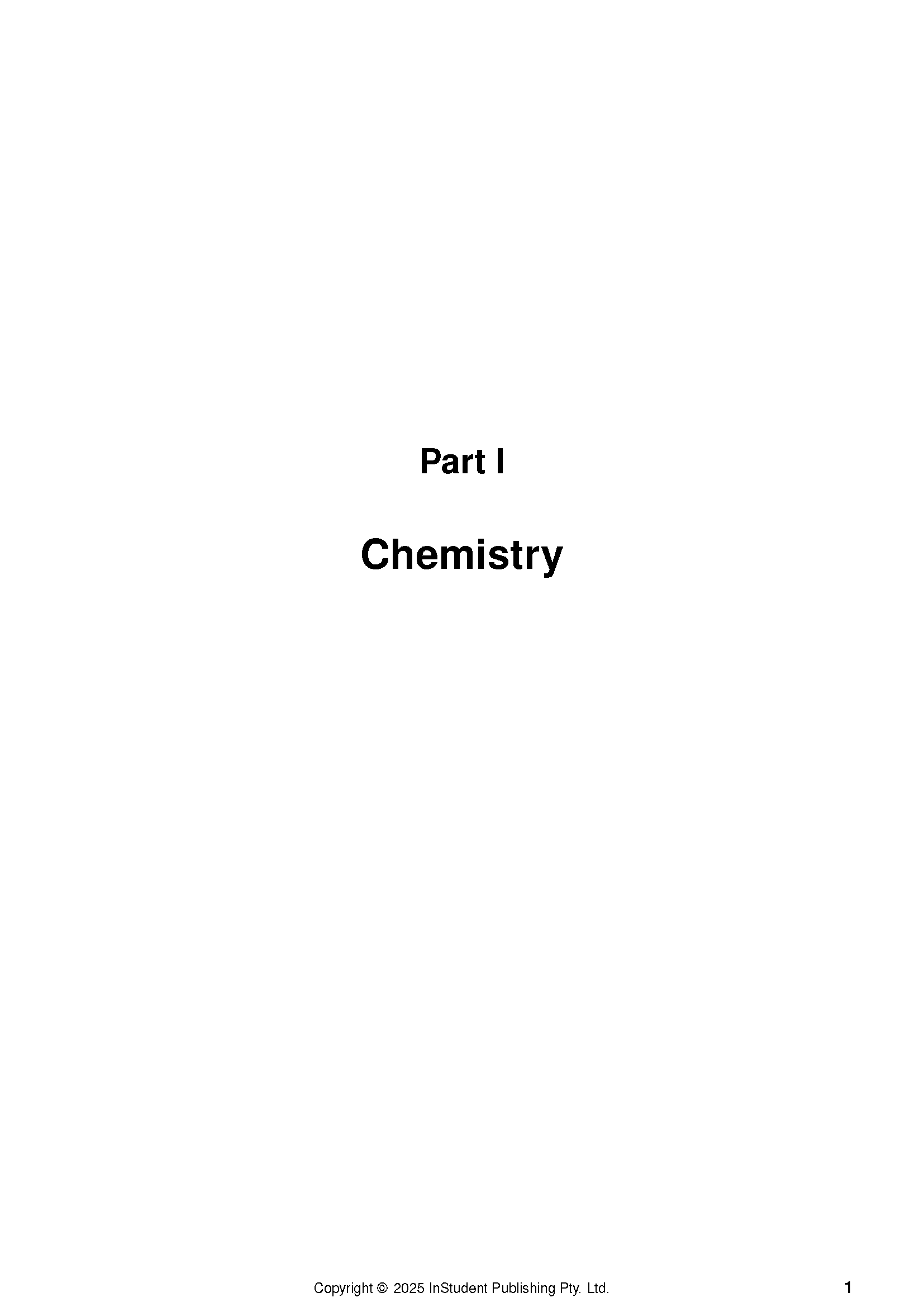 Science Course Notes by ATAR Notes, a white page displaying 'Part I Chemistry' with copyright © 2025 and page 1.