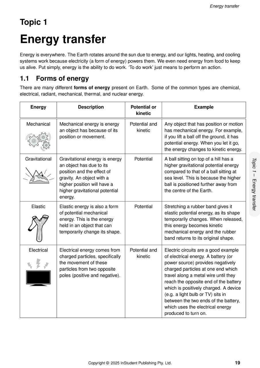Year 9 Science Course Notes by ATAR Notes, showing a white page with black text and diagrams on 'Energy transfer'.