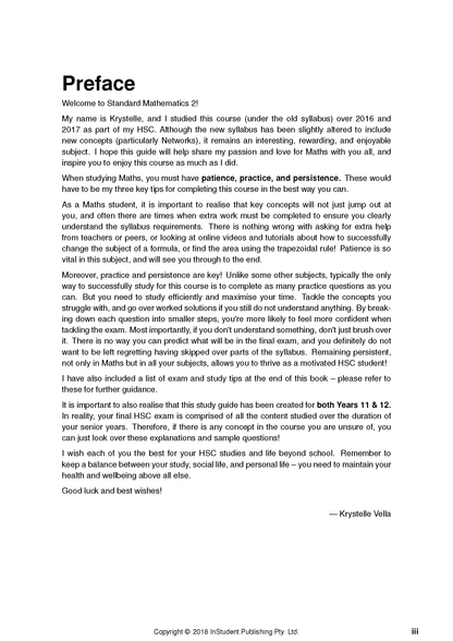 HSC Year 12 Mathematics Standard 2 Course Notes by ATAR Notes, showing the Preface page with black text on a white background.