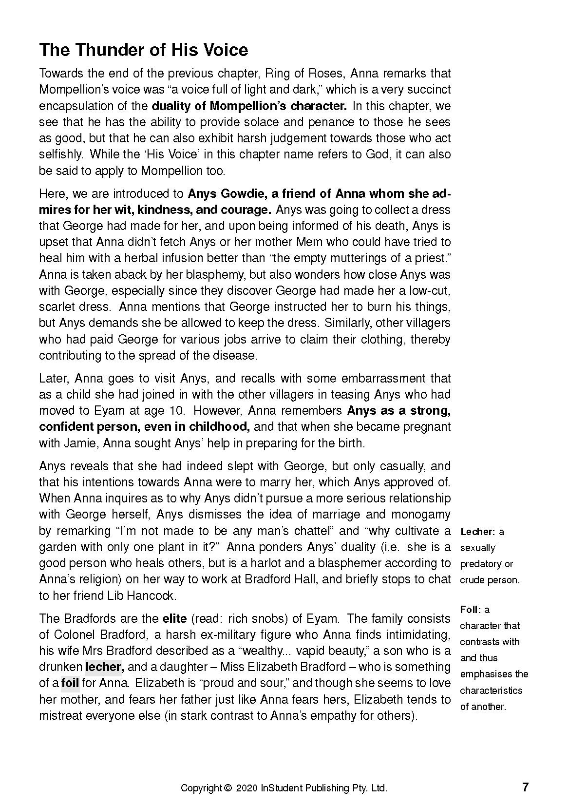 Text guide with black text on white paper by InStudent Publishing Pty. Ltd., featuring multiple paragraphs, marginal definitions, and chapter titles on a full page view.