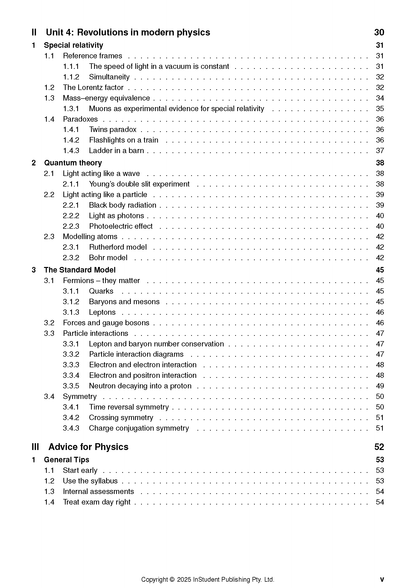 Physics Course Notes by ATAR Notes, showing a detailed table of contents with black text on a white page.