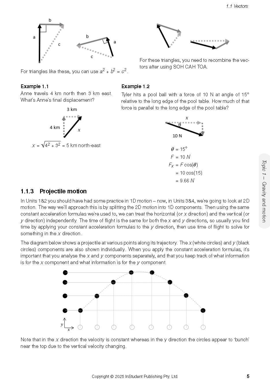QCE Physics 3&4 Complete Course Notes by ATAR Notes, displaying a page with vector diagrams, math examples, and a projectile motion graph.