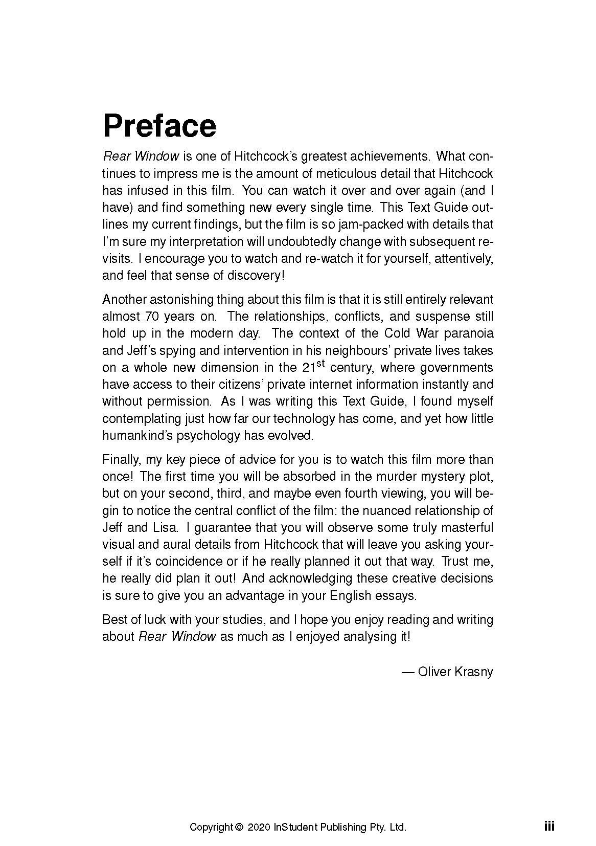 Text guide page by InStudent Publishing Pty. Ltd., displaying the "Preface" section with text and "iii" page number.